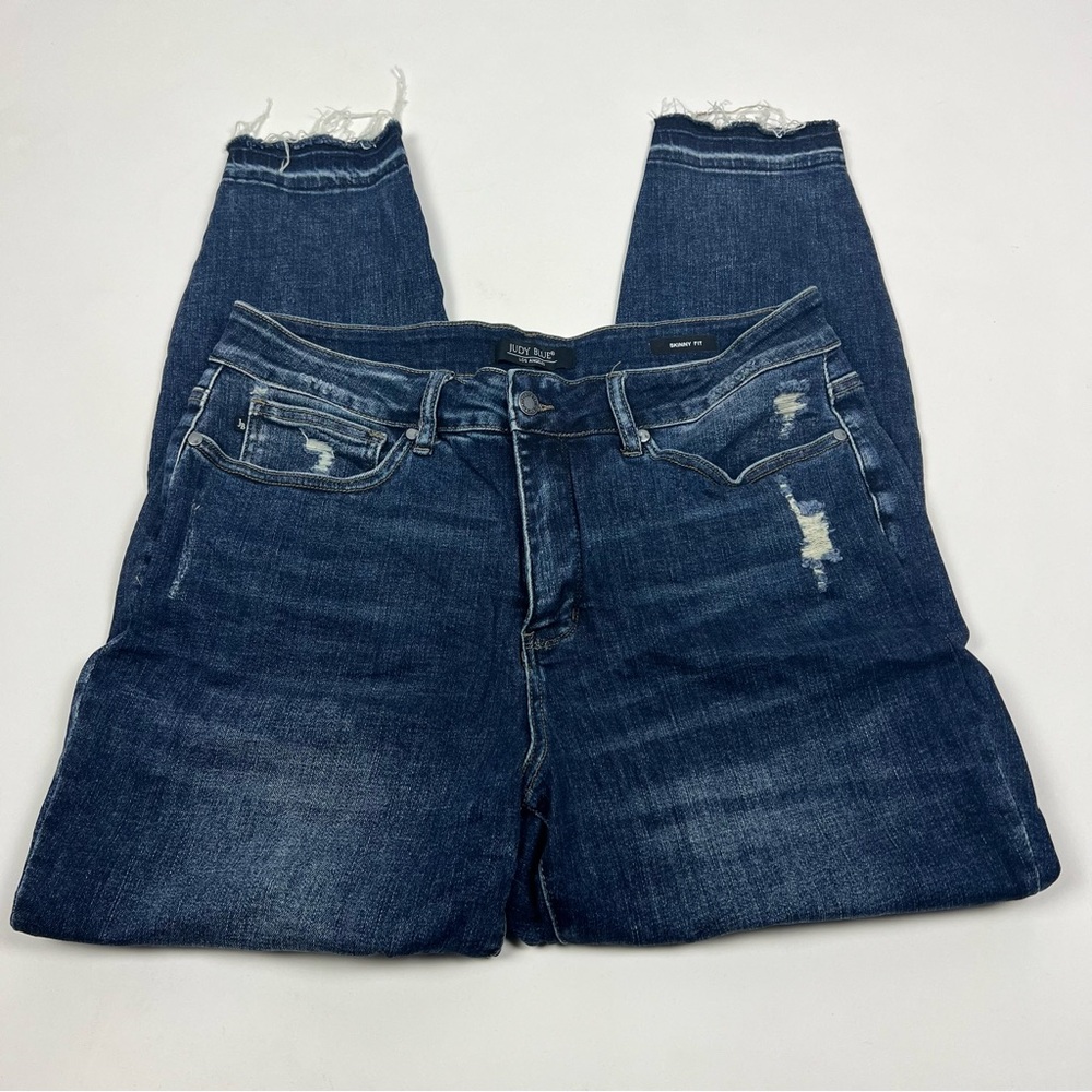 Judy Blue Skinny Fit Jeans Distressed Hem Dark Wash Size 18W